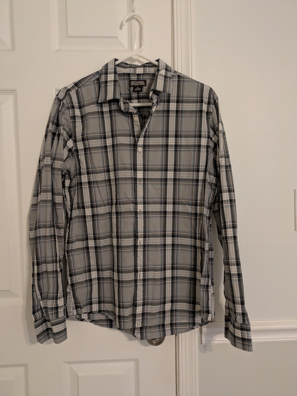 MICHAEL Michael Kors Men's Black, Gray and White Plaid Button-Down Shirt